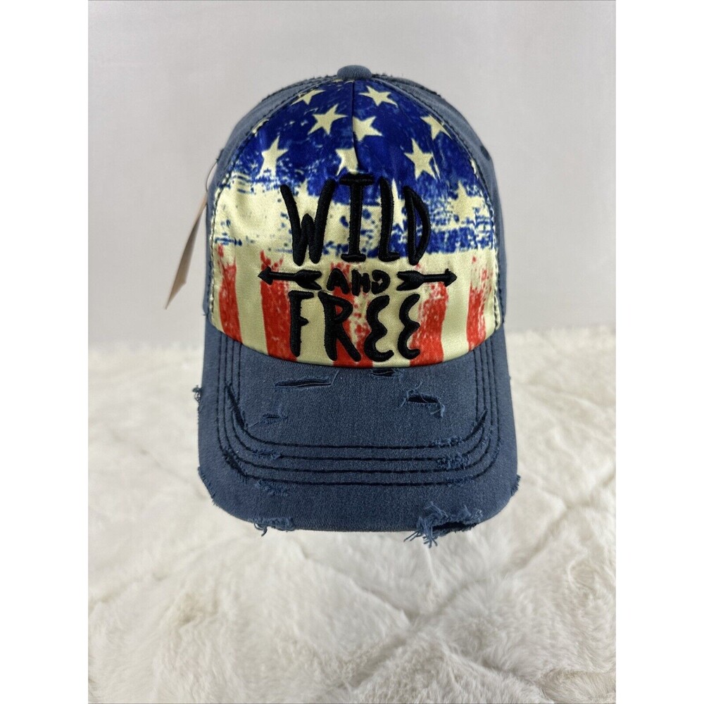 Wild and Free Baseball Hat Women’s  one-size, American Flag theme.